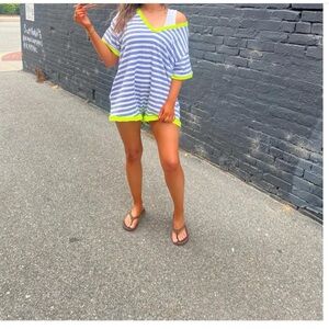 BUCKETLIST Blue and Neon Green Athletic Shorts